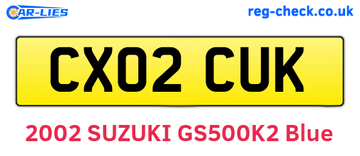 CX02CUK are the vehicle registration plates.