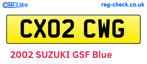 CX02CWG are the vehicle registration plates.