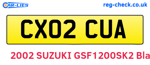 CX02CUA are the vehicle registration plates.