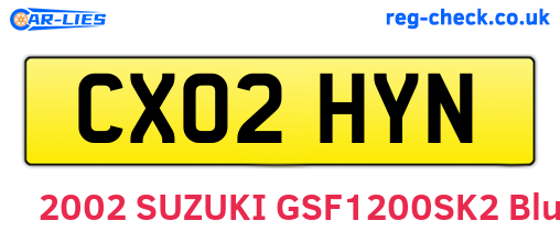 CX02HYN are the vehicle registration plates.