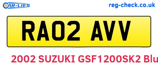 RA02AVV are the vehicle registration plates.