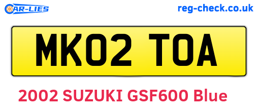 MK02TOA are the vehicle registration plates.