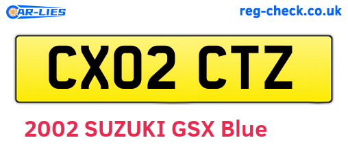 CX02CTZ are the vehicle registration plates.