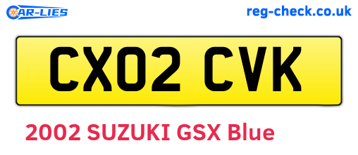 CX02CVK are the vehicle registration plates.