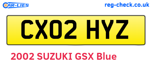 CX02HYZ are the vehicle registration plates.