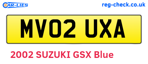 MV02UXA are the vehicle registration plates.