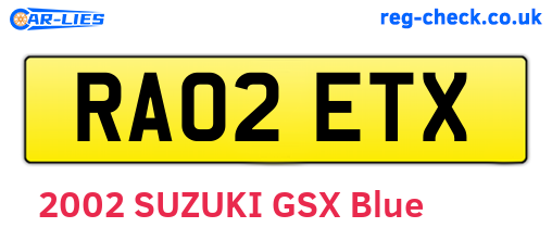 RA02ETX are the vehicle registration plates.