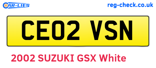 CE02VSN are the vehicle registration plates.