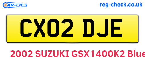 CX02DJE are the vehicle registration plates.