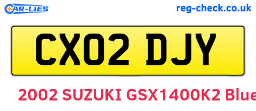 CX02DJY are the vehicle registration plates.