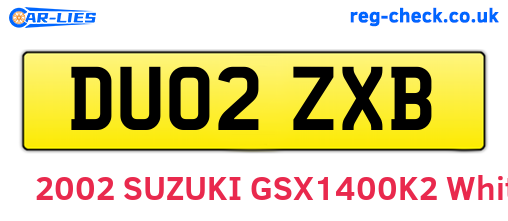 DU02ZXB are the vehicle registration plates.