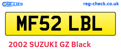 MF52LBL are the vehicle registration plates.
