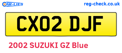 CX02DJF are the vehicle registration plates.