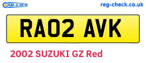 RA02AVK are the vehicle registration plates.