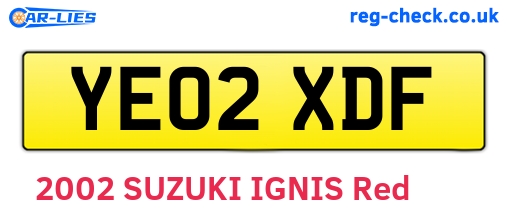YE02XDF are the vehicle registration plates.