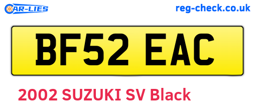BF52EAC are the vehicle registration plates.