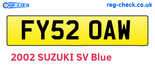 FY52OAW are the vehicle registration plates.