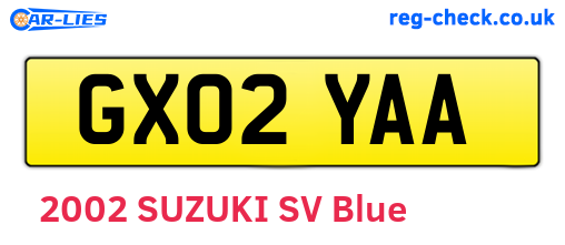 GX02YAA are the vehicle registration plates.