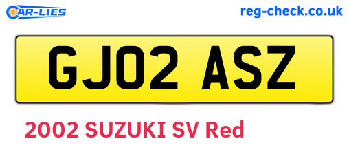 GJ02ASZ are the vehicle registration plates.