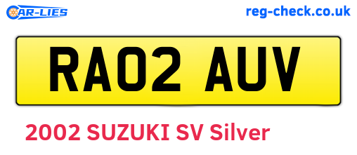 RA02AUV are the vehicle registration plates.