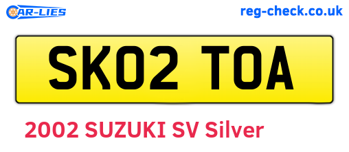 SK02TOA are the vehicle registration plates.