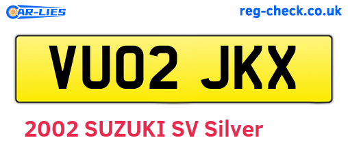VU02JKX are the vehicle registration plates.