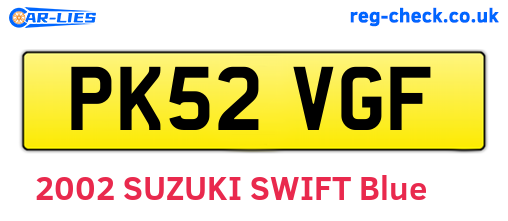 PK52VGF are the vehicle registration plates.