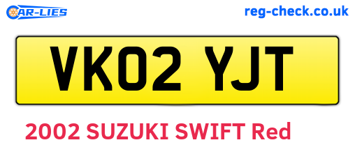 VK02YJT are the vehicle registration plates.
