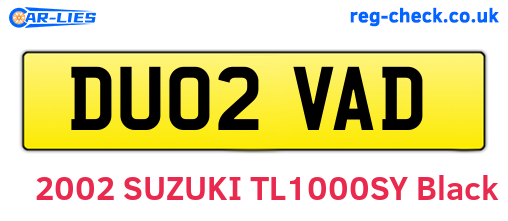 DU02VAD are the vehicle registration plates.