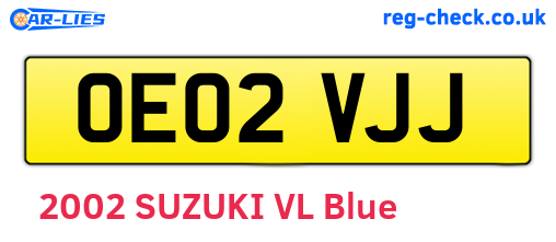 OE02VJJ are the vehicle registration plates.