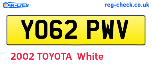 YO62PWV are the vehicle registration plates.