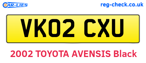 VK02CXU are the vehicle registration plates.