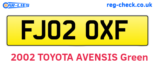 FJ02OXF are the vehicle registration plates.