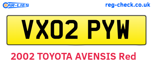 VX02PYW are the vehicle registration plates.