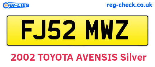 FJ52MWZ are the vehicle registration plates.