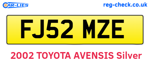 FJ52MZE are the vehicle registration plates.