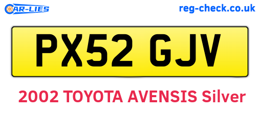 PX52GJV are the vehicle registration plates.