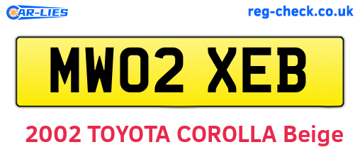 MW02XEB are the vehicle registration plates.