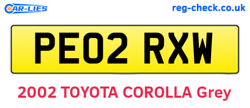 PE02RXW are the vehicle registration plates.