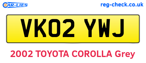 VK02YWJ are the vehicle registration plates.