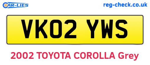 VK02YWS are the vehicle registration plates.