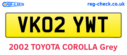 VK02YWT are the vehicle registration plates.