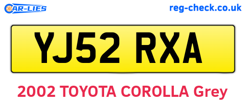 YJ52RXA are the vehicle registration plates.