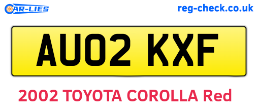 AU02KXF are the vehicle registration plates.