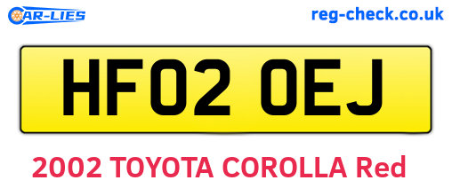 HF02OEJ are the vehicle registration plates.