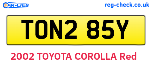 TON285Y are the vehicle registration plates.