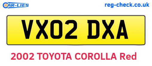 VX02DXA are the vehicle registration plates.