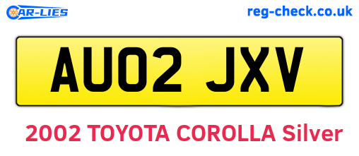 AU02JXV are the vehicle registration plates.