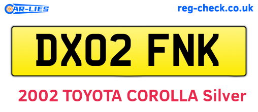 DX02FNK are the vehicle registration plates.