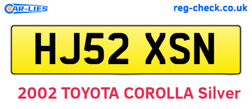 HJ52XSN are the vehicle registration plates.
